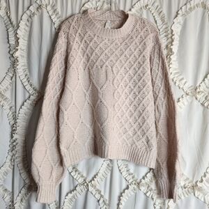 Dreamers by Debut Cream Tan Knit Balloon Sleeve Sweater Sz M/L